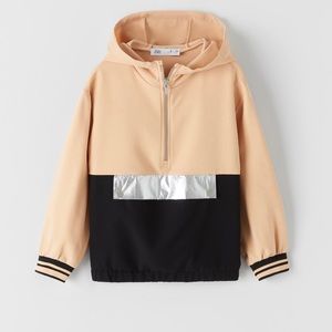 Zara’s girls tan black track suit jacket silver / black racing stripes
